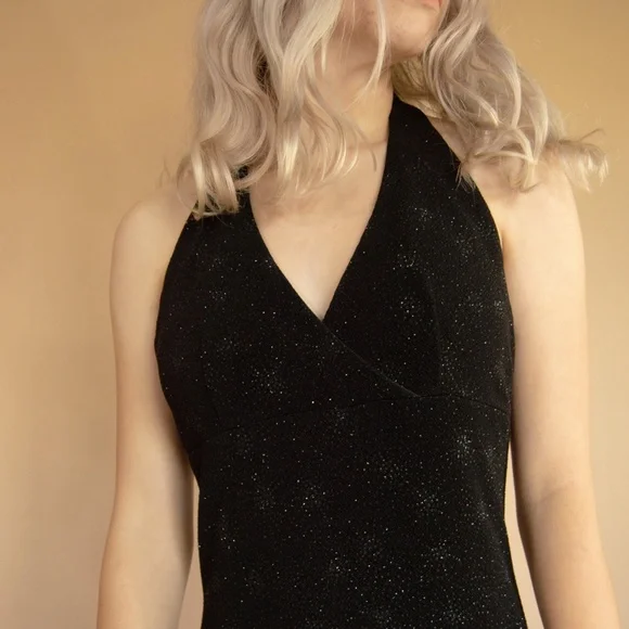 90s Starburst Glitter Halter Evening Gown - Picture 16 of 16
